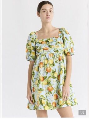 Free Assembly Citrus Print Babydoll 100% Cotton Dress Cottagecore Summer Large
